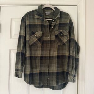 Natural Reflections Olive and Black Plaid Shirt